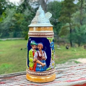 Small Vintage Gertz Ceramic Stein with Pewter Lid